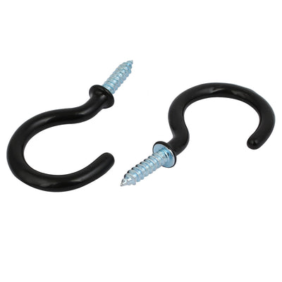 Harfington 13mm Opening Width 46mm Length Vinyl Coated Ceiling Cup Screw Hook Black 10pcs
