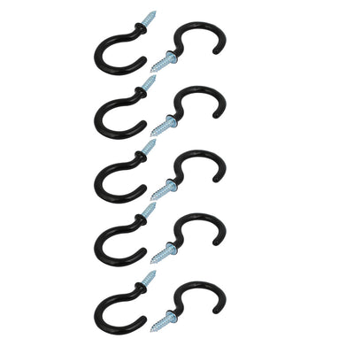 Harfington 13mm Opening Width 46mm Length Vinyl Coated Ceiling Cup Screw Hook Black 10pcs