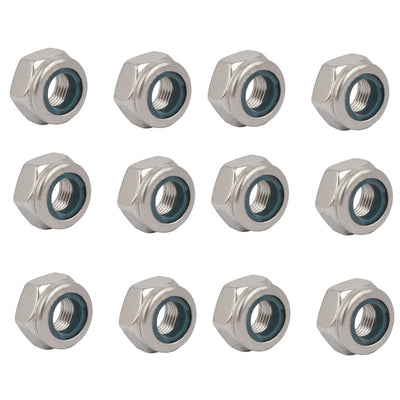 Harfington 12pcs M10 x 1mm Pitch Metric Fine Thread 304 Stainless Steel Hex Lock Nuts