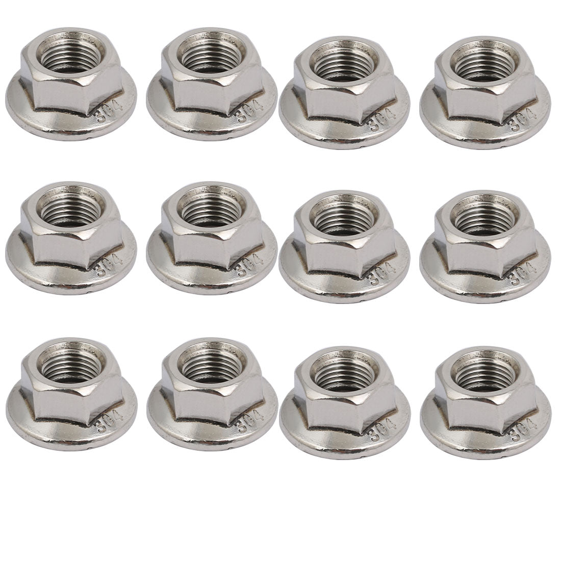 Harfington 12pcs M10 x 1.25mm Pitch Metric Fine Thread 304 Stainless Steel Hex Flange Nut