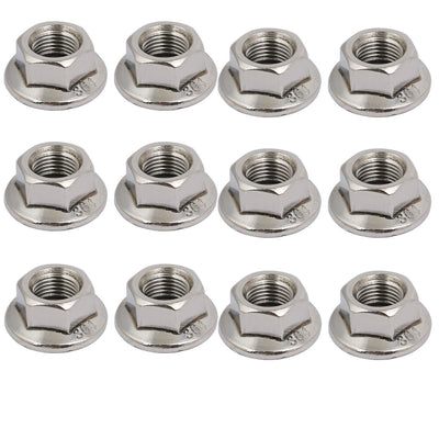 Harfington 12pcs M10 x 1.25mm Pitch Metric Fine Thread 304 Stainless Steel Hex Flange Nut