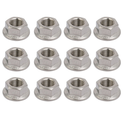 Harfington 12pcs M12 x 1.25mm Pitch Metric Fine Thread 304 Stainless Steel Hex Flange Nut