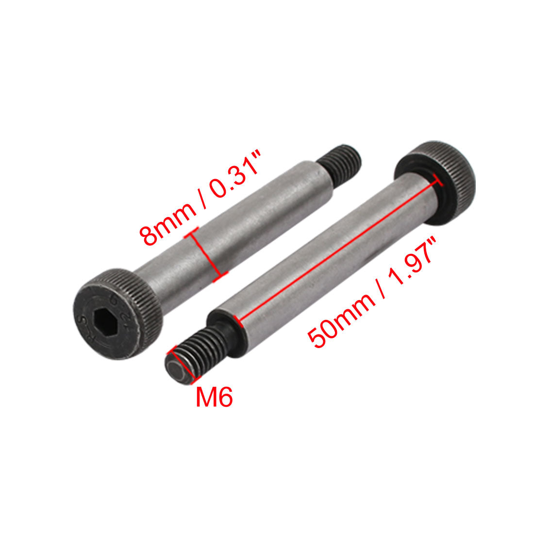 Harfington 5pcs 40Cr Steel Shoulder Bolt 8mm Shoulder Dia 50mm Shoulder Length M6x12mm Thread