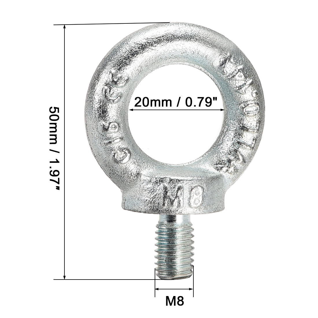 Harfington M8 Thread C15 Carbon Steel Zinc Plated DIN580 Lifting Eye Bolt 5pcs