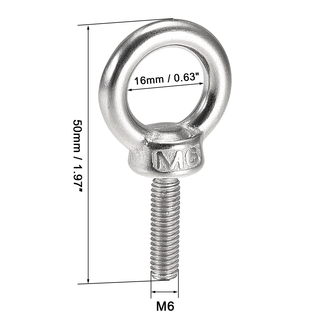 Harfington 2 Pcs M6x20mm Thread 16mm Inside Dia 27mm Outside Dia 304 Stainless Steel Lifting Eye Bolt