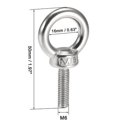 Harfington 2 Pcs M6x20mm Thread 16mm Inside Dia 27mm Outside Dia 304 Stainless Steel Lifting Eye Bolt