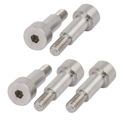 Harfington 5pcs 304 Stainless Steel Hex Socket Shoulder Bolt 8mm Shoulder Dia 16mm Shoulder Length M6 Thread