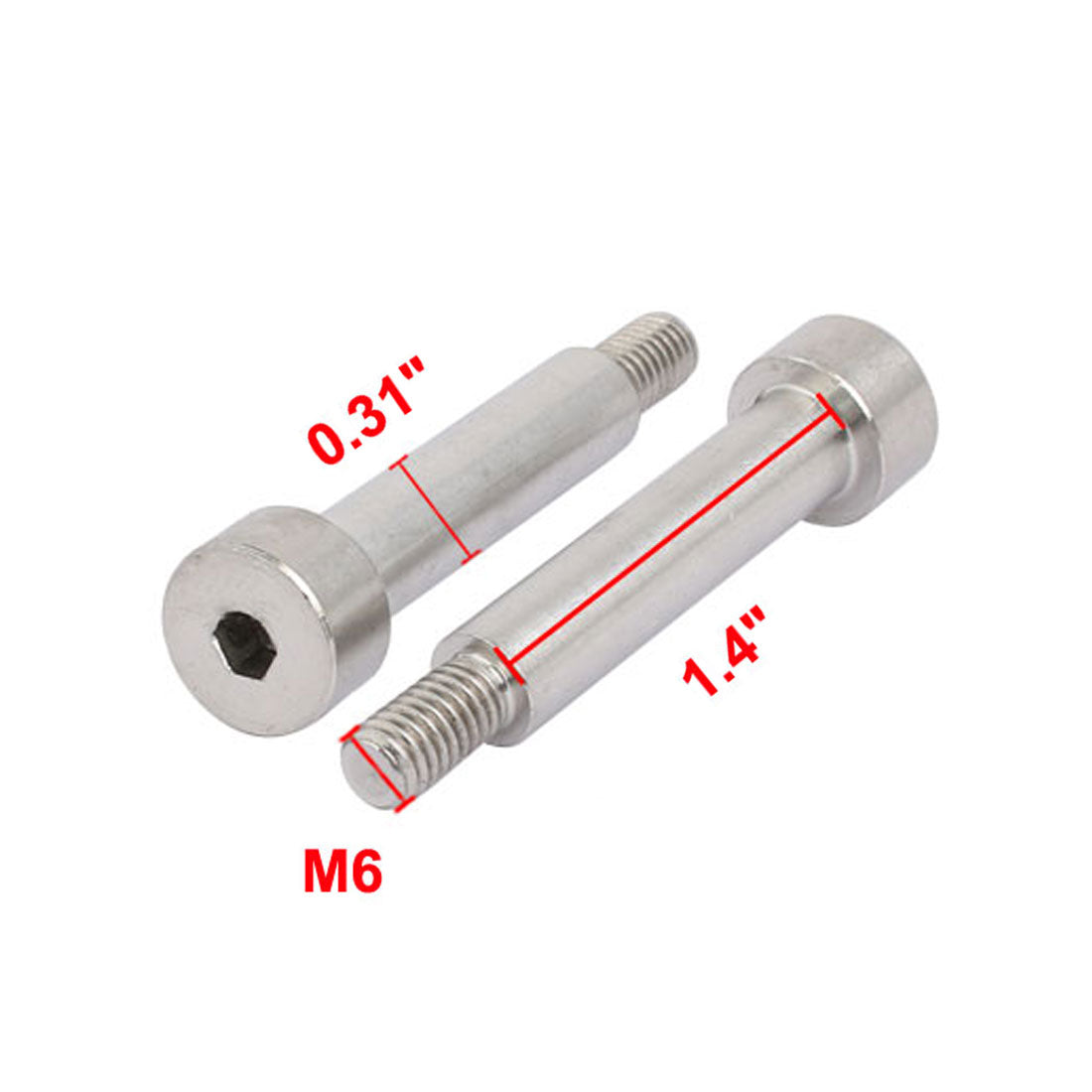 Harfington 304 Stainless Steel Hex Socket Shoulder Bolt 8mm Shoulder Dia 35mm Shoulder Length M6 Thread 5pcs