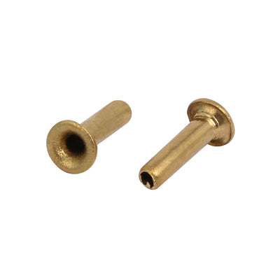 Harfington 200pcs M2 x 8mm Brass Plated Metal Hollow Eyelets Rivets Gold Tone