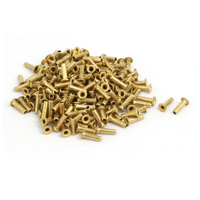 Harfington 200pcs M2.3 x 8mm Brass Plated Metal Hollow Eyelets Rivets Gold Tone