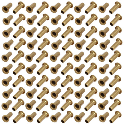 Harfington 100pcs M2.5 x 7mm Brass Plated Metal Hollow Eyelets Rivets Gold Tone