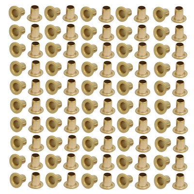 Harfington 100pcs M3 x 4mm Brass Plated Metal Hollow Eyelets Rivets Gold Tone