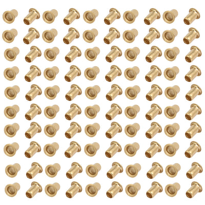 Harfington 100pcs M4 x 6mm Brass Plated Metal Hollow Eyelets Rivets Gold Tone
