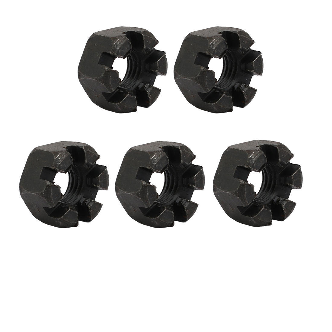 Harfington 5pcs M10x1.5mm Carbon Steel Grade 8 Hexagon Slotted Castle Nut Black