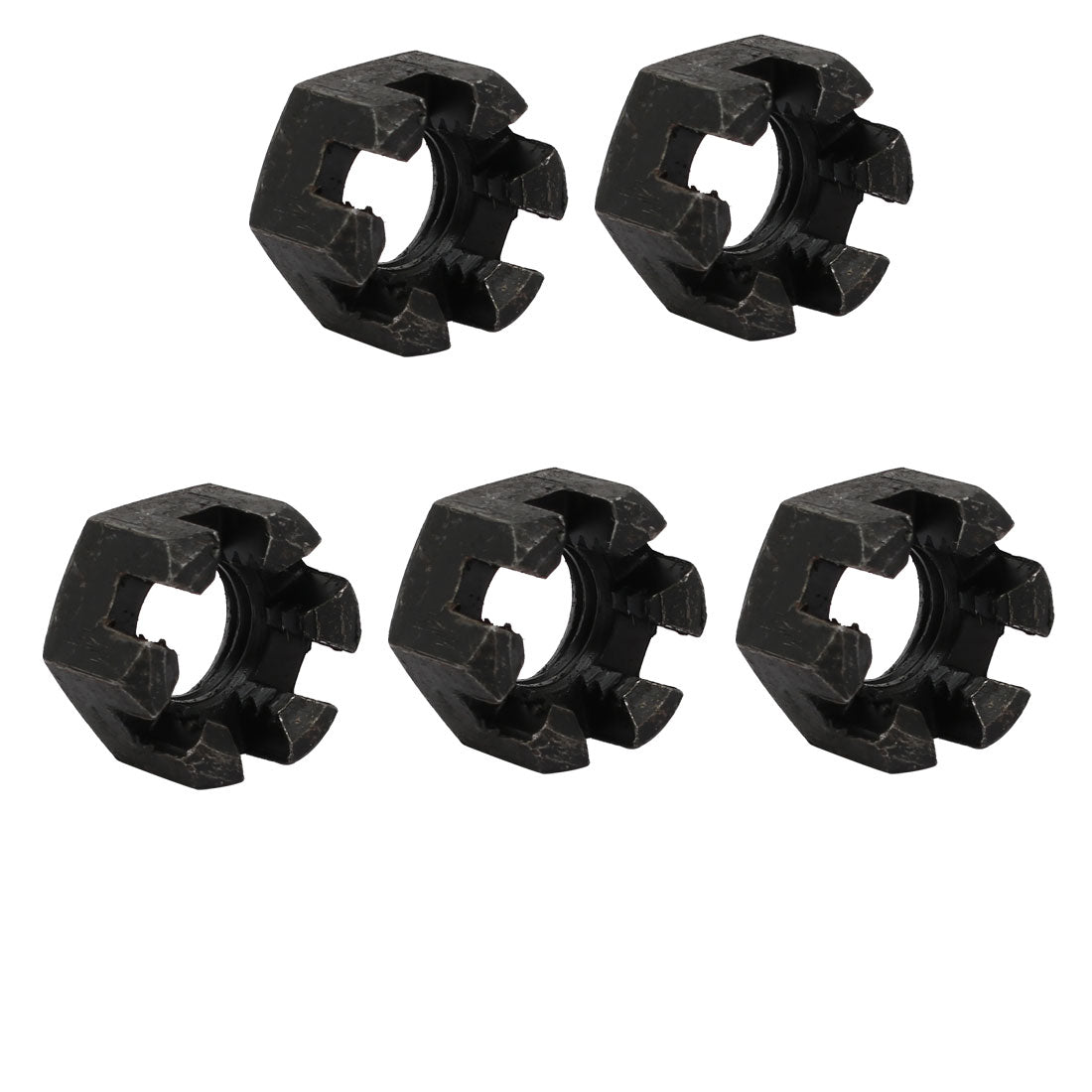 Harfington 5pcs M12x1.75mm Carbon Steel Grade 8 Hexagon Slotted Castle Nut Black