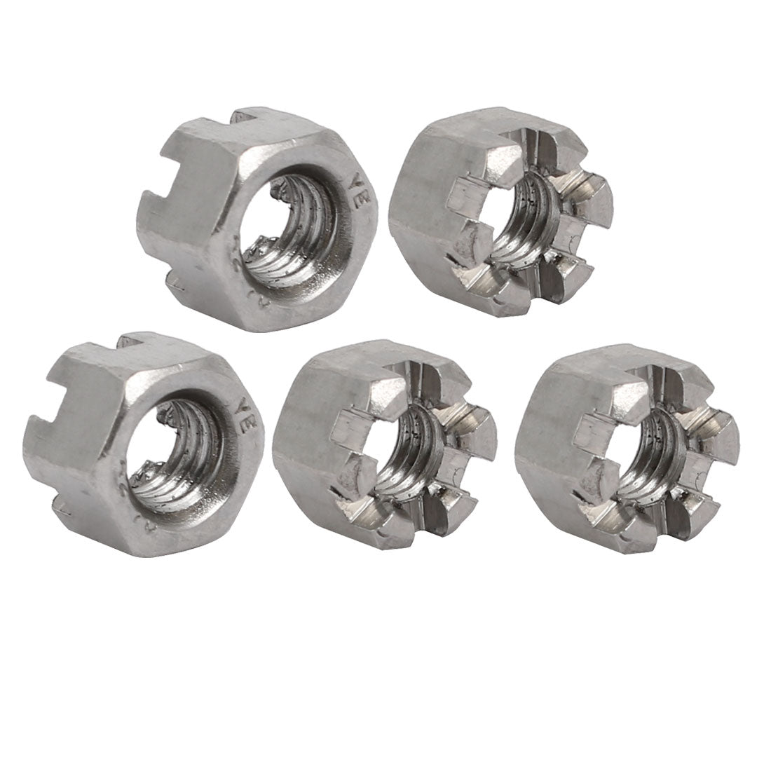 Harfington 5pcs M6x1mm 304 Stainless Steel Hex Hexagon Slotted Castle Nut Silver Tone