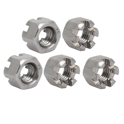 Harfington 5pcs M6x1mm 304 Stainless Steel Hex Hexagon Slotted Castle Nut Silver Tone