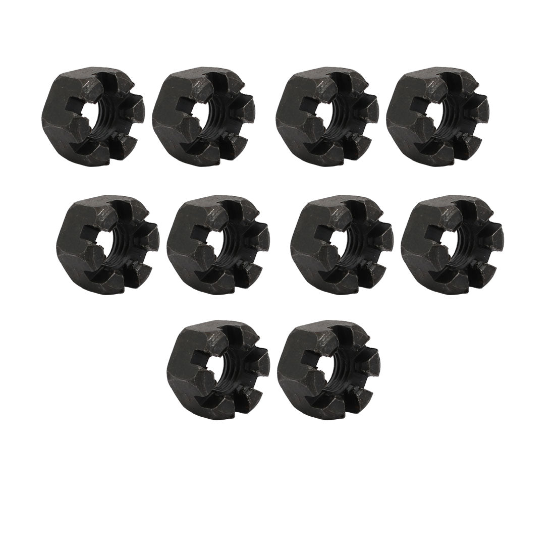 Harfington 10pcs M10x1.5mm Carbon Steel Grade 8 Hexagon Slotted Castle Nut Black