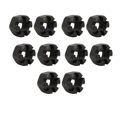 Harfington 10pcs M10x1.5mm Carbon Steel Grade 8 Hexagon Slotted Castle Nut Black