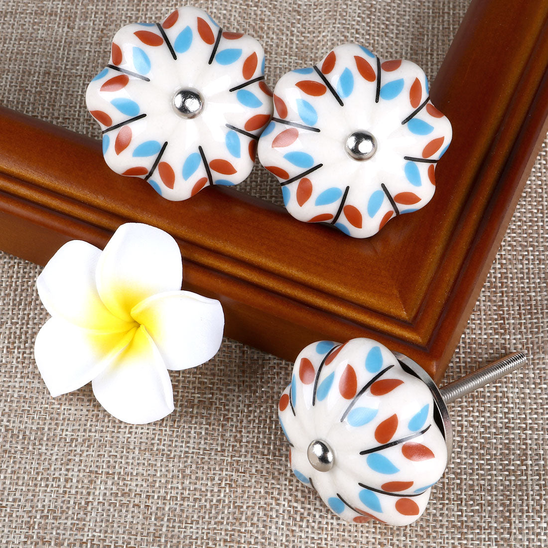 Harfington 6 x Hand Painted Ceramic Door Knobs Cabinet Drawer Wardrobe Cupboard Pull Handles