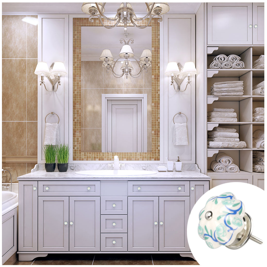 Harfington 6 x Hand Painted Ceramic Door Knobs Cabinet Drawer Wardrobe Cupboard Pull Handles