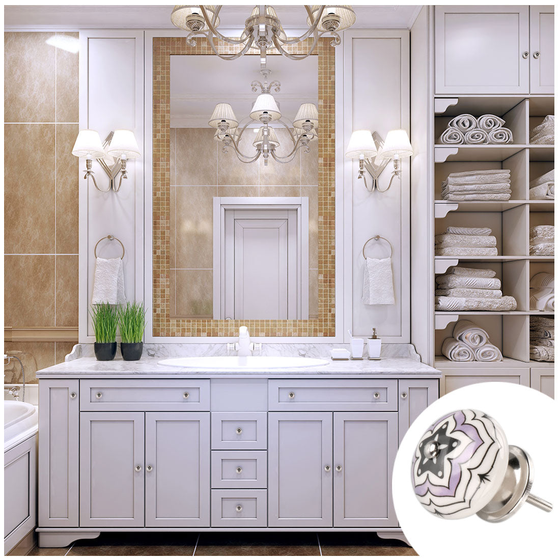 Harfington 6 x Hand Painted Ceramic Door Knobs Cabinet Drawer Wardrobe Cupboard Pull Handles