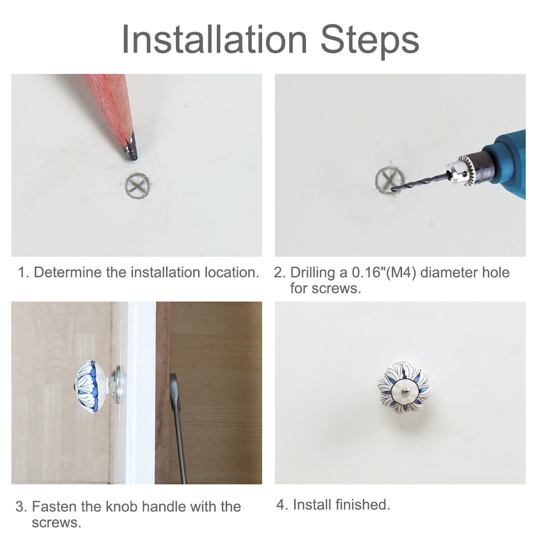 Harfington 6 x Hand Painted Ceramic Door Knobs Cabinet Drawer Wardrobe Cupboard Pull Handles