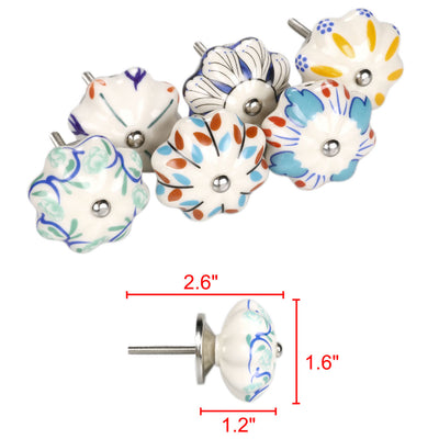 Harfington 6 x Hand Painted Ceramic Door Knobs Cabinet Drawer Wardrobe Cupboard Pull Handles