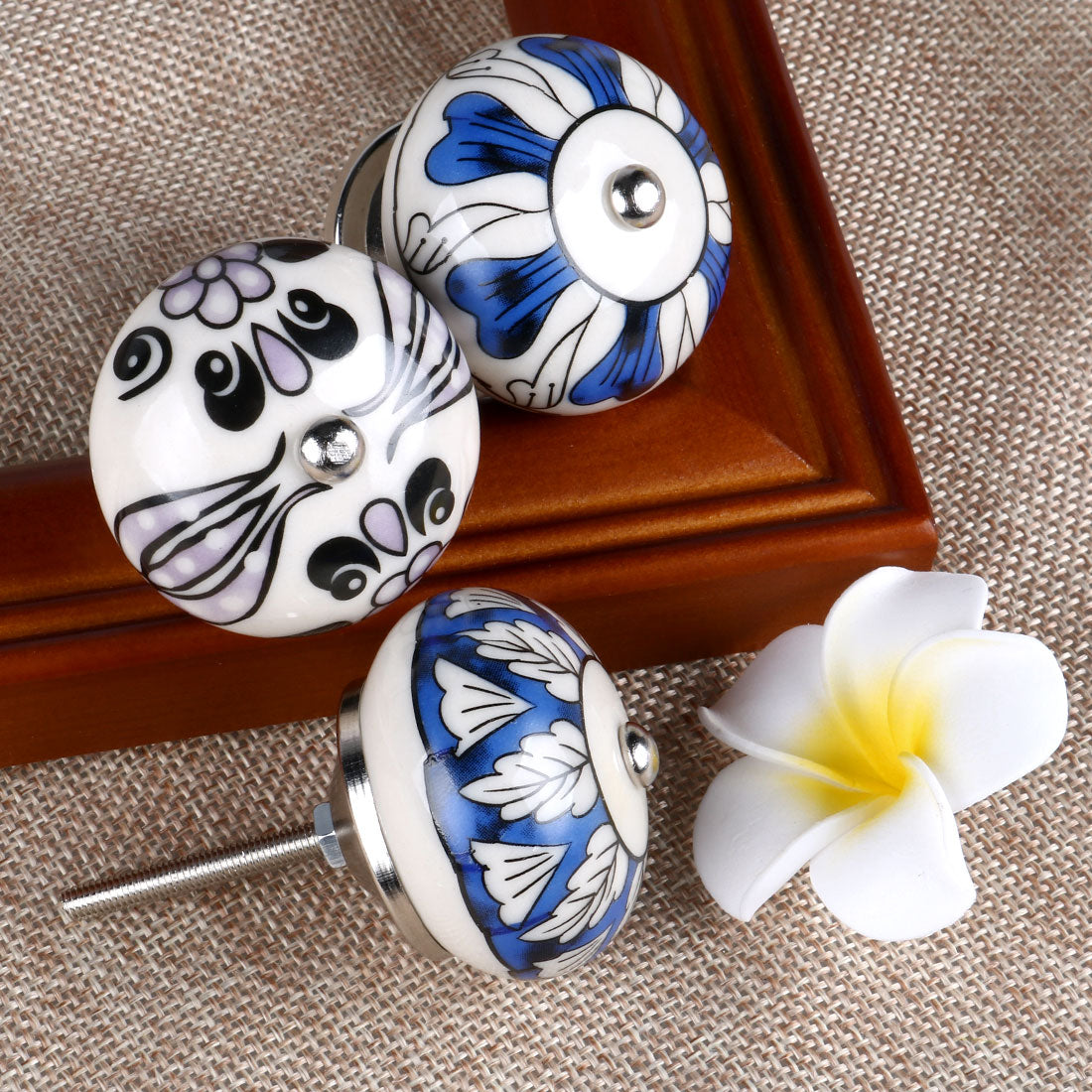 Harfington 6 x Hand Painted Ceramic Door Knobs Cabinet Drawer Wardrobe Cupboard Pull Handles