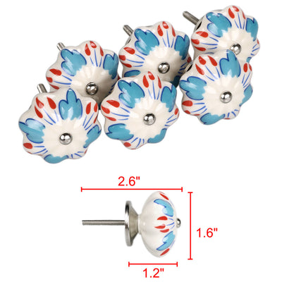 Harfington 6 x Hand Painted Ceramic Door Knobs Cabinet Drawer Wardrobe Cupboard Pull Handles