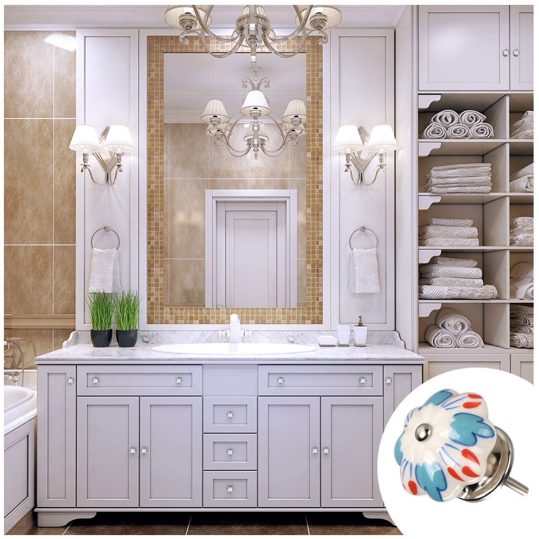 Harfington 6 x Hand Painted Ceramic Door Knobs Cabinet Drawer Wardrobe Cupboard Pull Handles