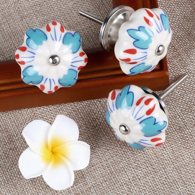 Harfington 6 x Hand Painted Ceramic Door Knobs Cabinet Drawer Wardrobe Cupboard Pull Handles