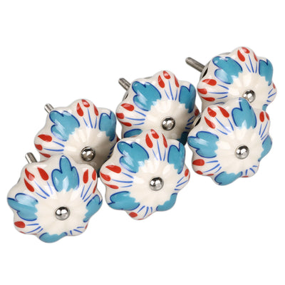 Harfington 6 x Hand Painted Ceramic Door Knobs Cabinet Drawer Wardrobe Cupboard Pull Handles