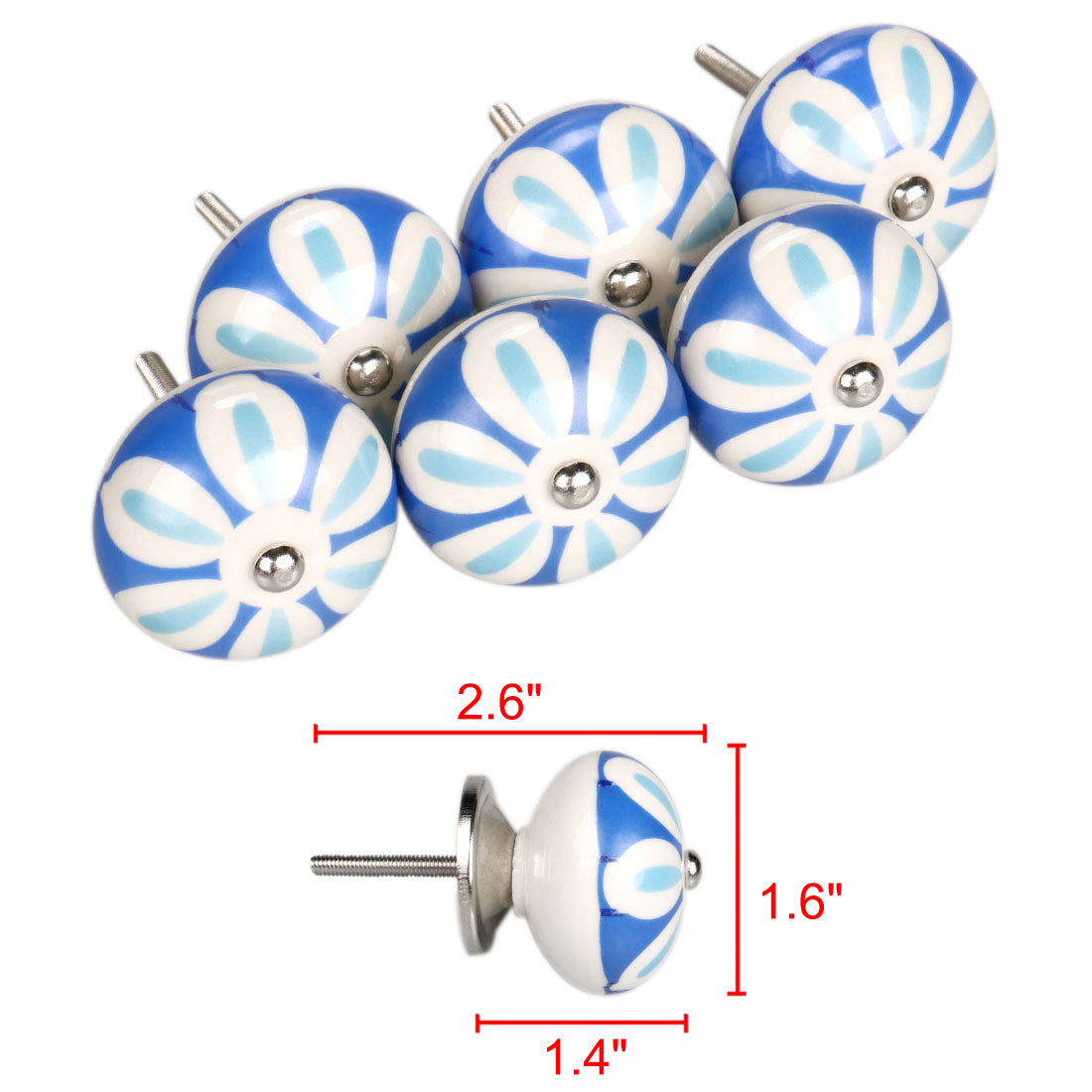 Harfington 6 x Hand Painted Ceramic Door Knobs Cabinet Drawer Wardrobe Cupboard Pull Handles