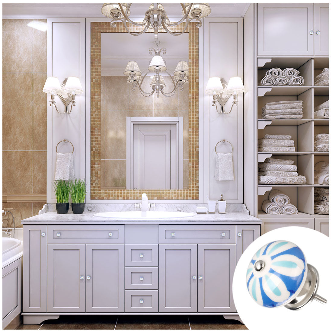 Harfington 6 x Hand Painted Ceramic Door Knobs Cabinet Drawer Wardrobe Cupboard Pull Handles