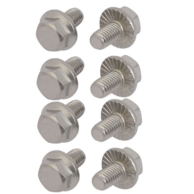 Harfington M6x10mm Thread 304 Stainless Steel Hex Head Serrated Flange Screw Bolt 8pcs