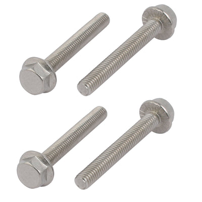Harfington M6x45mm Thread 304 Stainless Steel Hex Head Serrated Flange Screw Bolt 4pcs