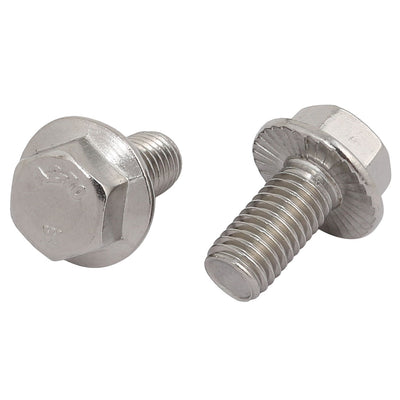 Harfington 2Pcs M10 x 20mm Thread 304 Stainless Steel Hex Serrated Head Flange Screw Bolt