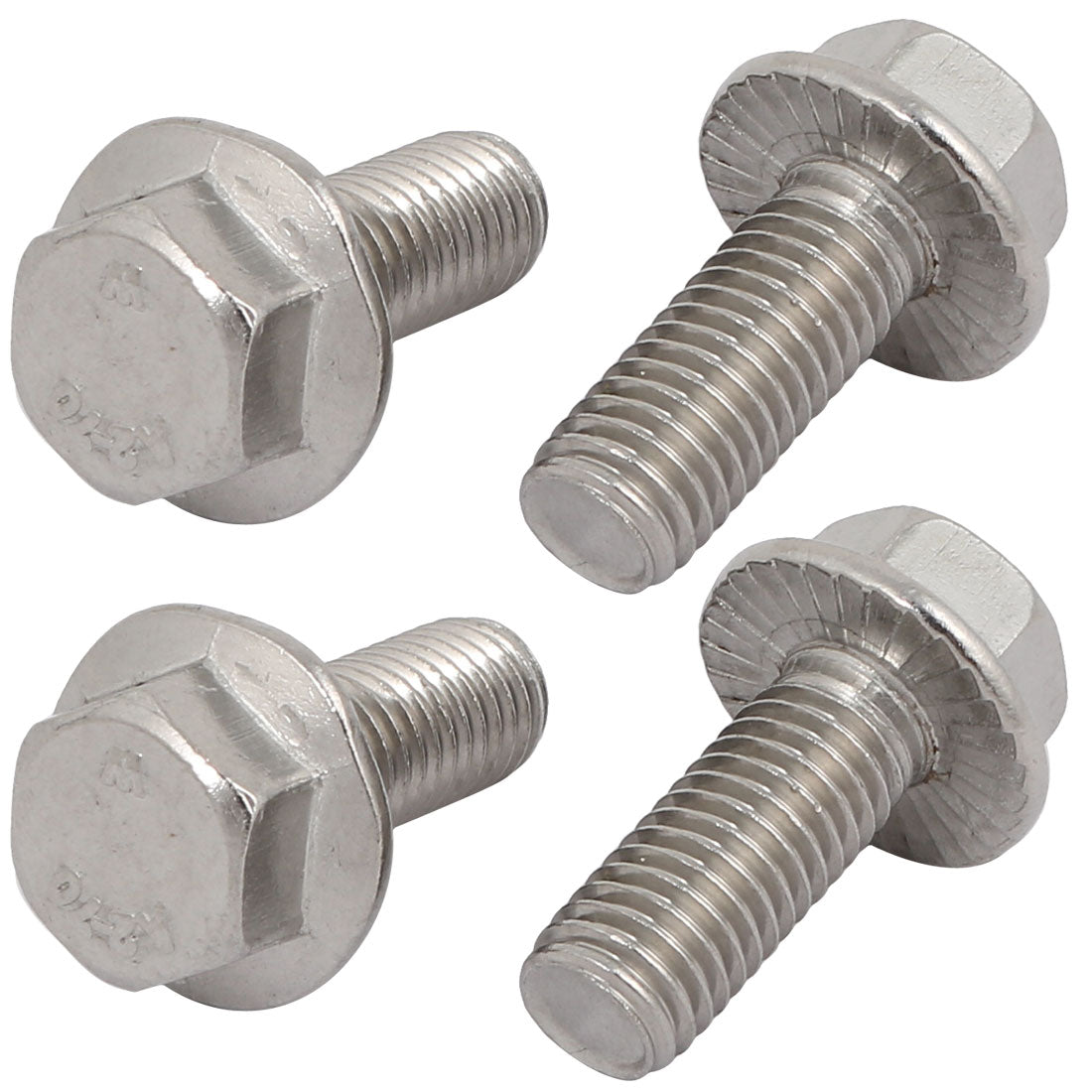 Harfington 4Pcs M10 x 25mm Thread 304 Stainless Steel Hex Serrated Head Flange Screw Bolt