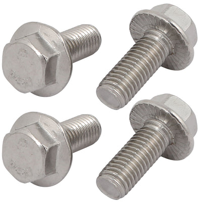 Harfington 4Pcs M10 x 25mm Thread 304 Stainless Steel Hex Serrated Head Flange Screw Bolt