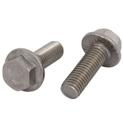 Harfington 2Pcs M10 x 30mm Thread 304 Stainless Steel Hex Serrated Head Flange Screw Bolt