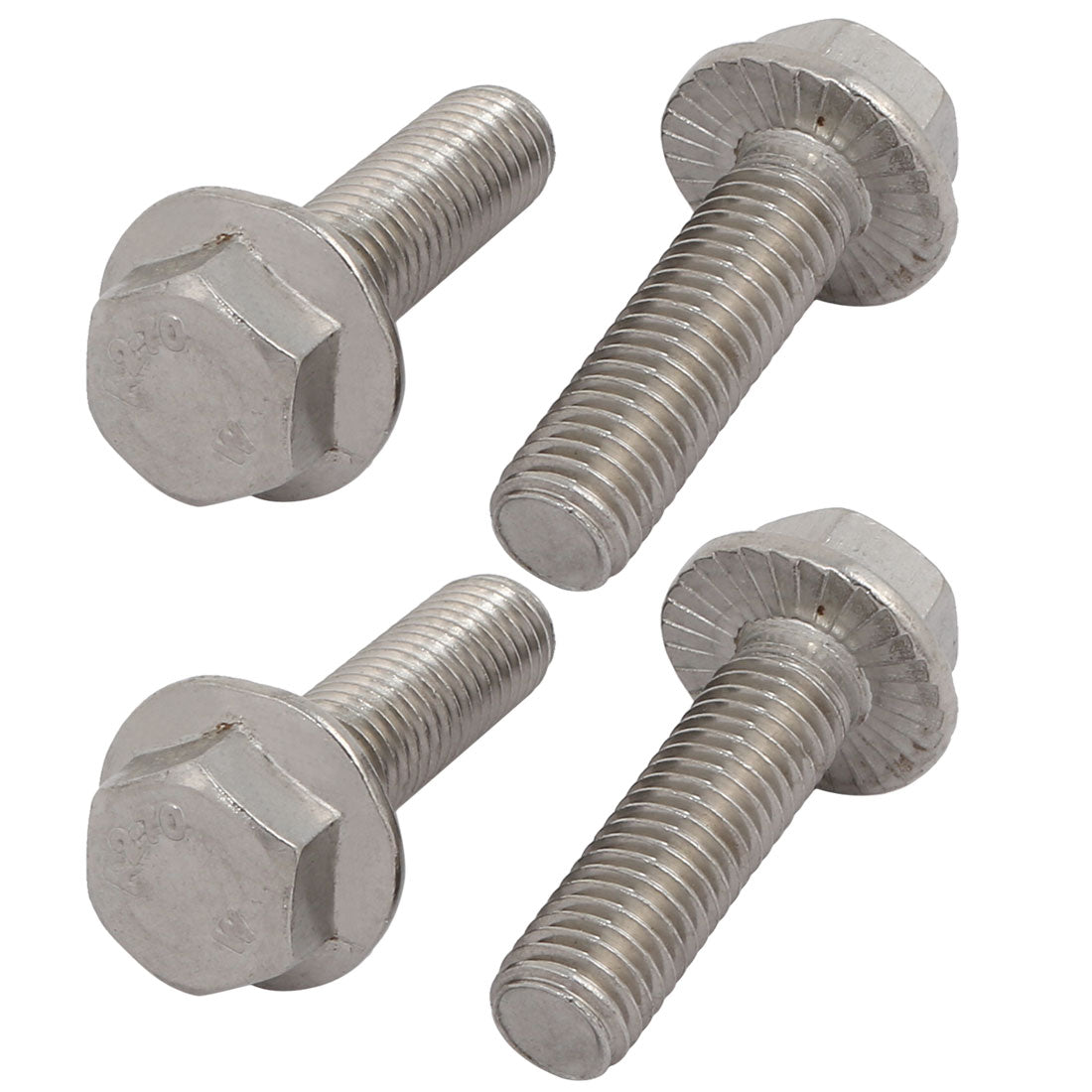 Harfington 4Pcs M10 x 35mm Thread 304 Stainless Steel Hex Serrated Head Flange Screw Bolt