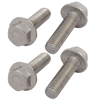 Harfington 4Pcs M10 x 35mm Thread 304 Stainless Steel Hex Serrated Head Flange Screw Bolt