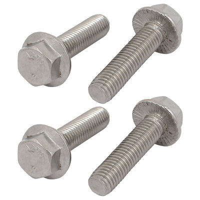 Harfington 4Pcs M10 x 40mm Thread 304 Stainless Steel Hex Serrated Head Flange Screw Bolt