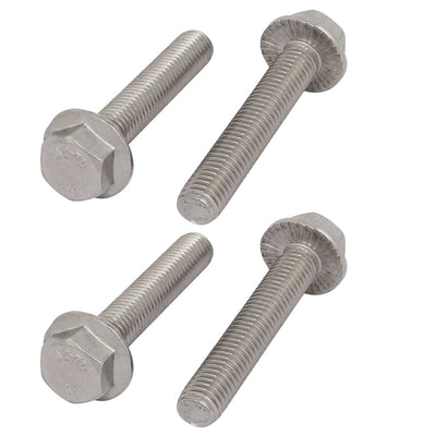 Harfington 4Pcs M10 x 55mm Thread 304 Stainless Steel Hex Serrated Head Flange Screw Bolt
