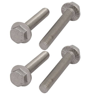 Harfington 4Pcs M10 x 60mm Thread 304 Stainless Steel Hex Serrated Head Flange Screw Bolt