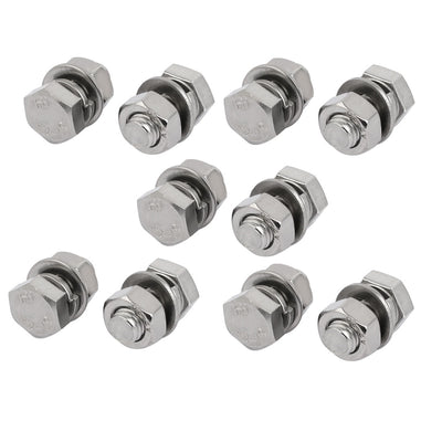 Harfington 10 Set M8x16mm 304 Stainless Steel Hex Bolts w Nuts and Washers Assortment Kit
