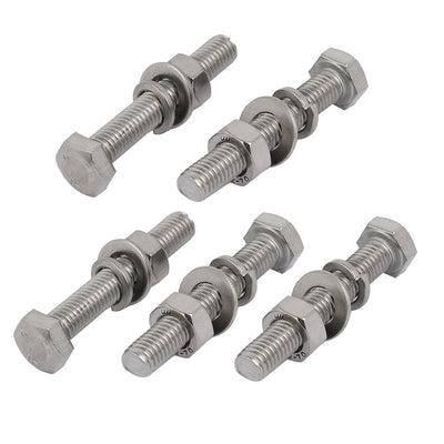 Harfington 5 Set M8x50mm 304 Stainless Steel Hex Bolts w Nuts and Washers Assortment Kit
