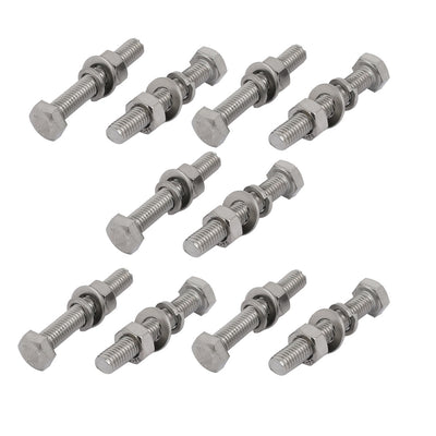 Harfington 10 Set M8x50mm 304 Stainless Steel Hex Bolts w Nuts and Washers Assortment Kit