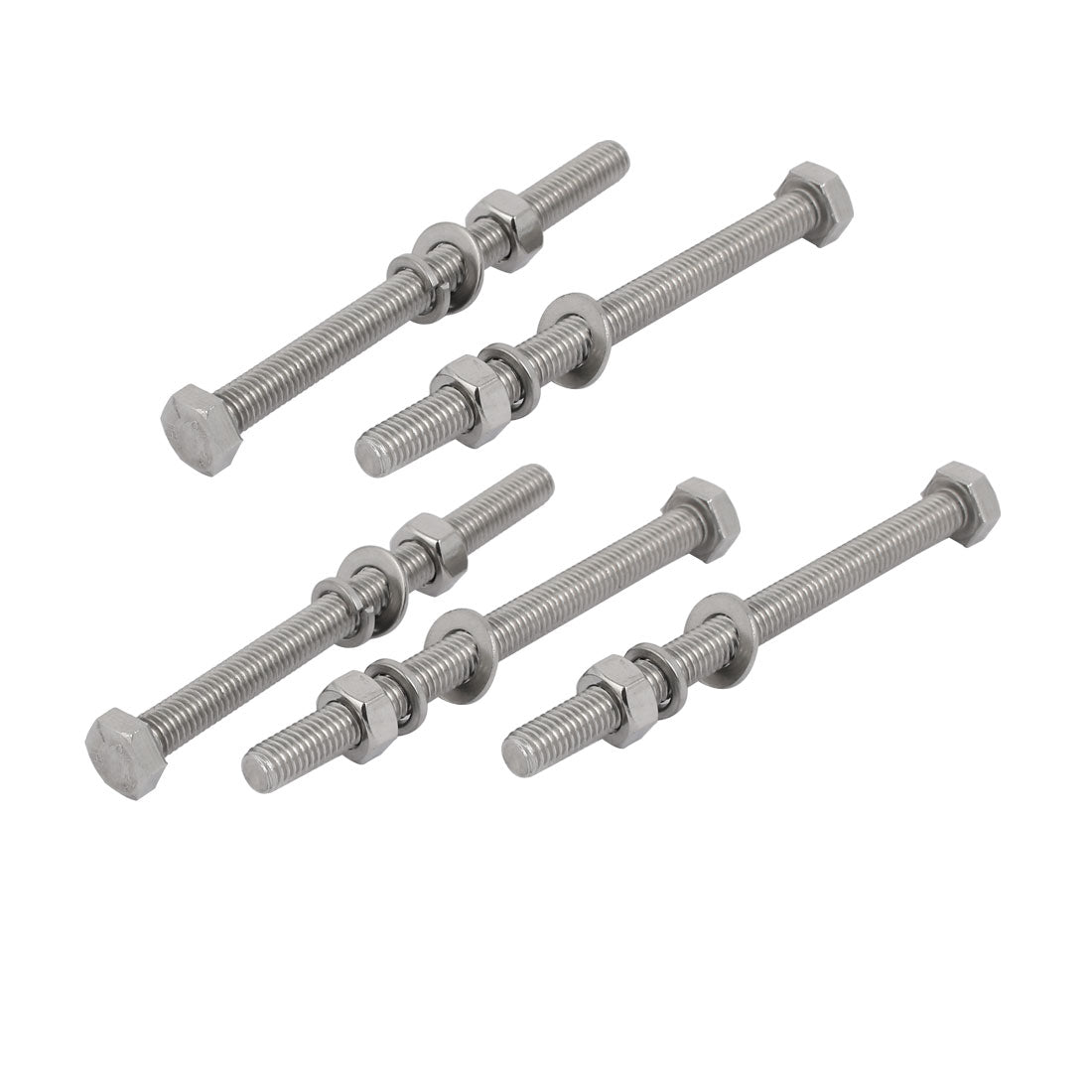 Harfington 5 Set M8x100mm 304 Stainless Steel Hex Bolts w Nuts and Washers Assortment Kit